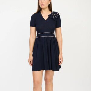 RED Valentino Navy & Pink Wool Bow Sweater Dress